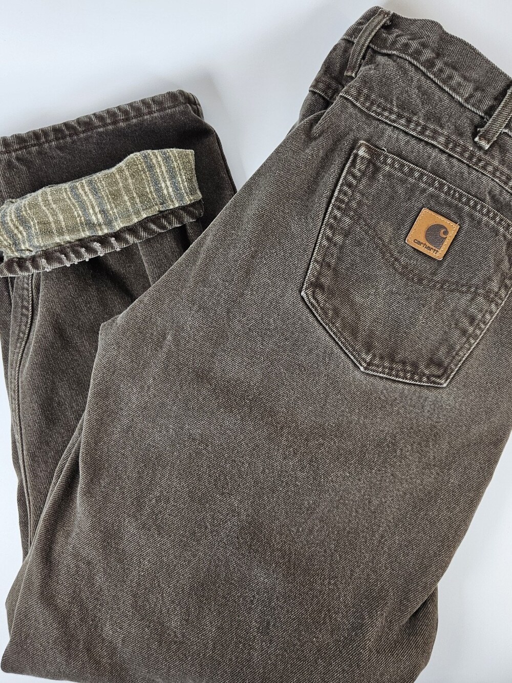 Carhartt Lined Jeans Mens 34x30 Brown DKB Outdoor Cold Weather Work